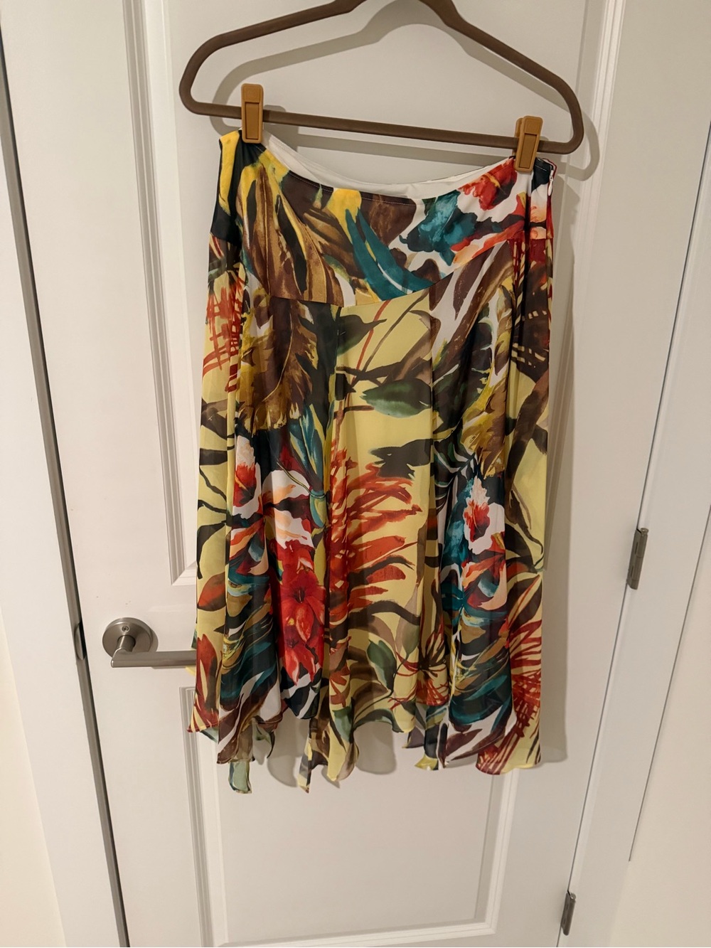 Chico’s Floral A-Line Midi Skirt in Yellow Multicolor